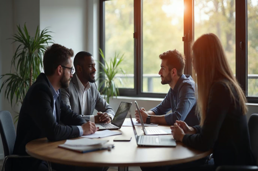 Business team comparing a brokered domain purchase with a direct owner-listed transaction